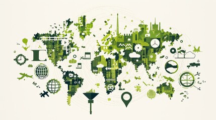 Fototapeta premium Green technology concepts illustrated on a global map emphasizing innovation and sustainability