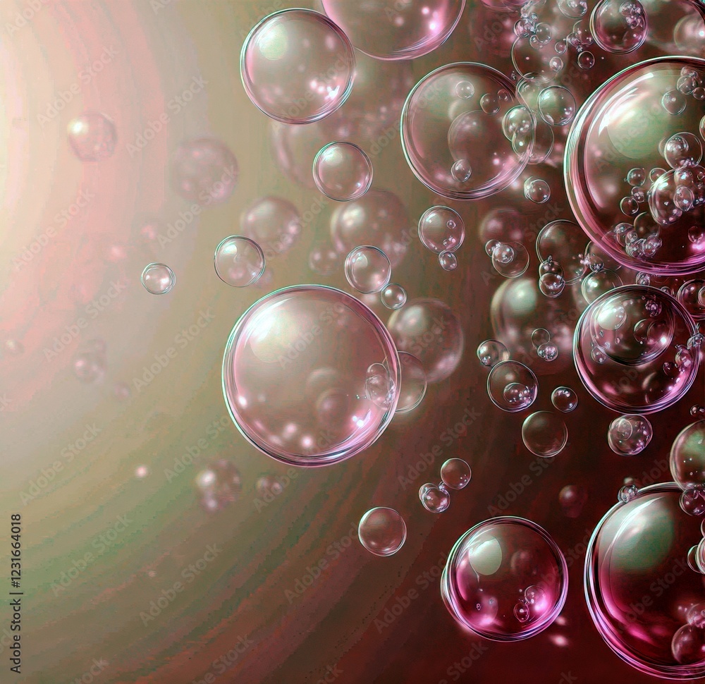 Poster vibrant spheres in soft glow of colorful background with bubbles and light reflections for artistic 