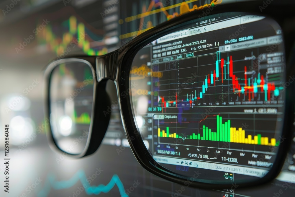 Poster augmented reality glasses being used to analyze data, augmented reality glasses displaying complex d