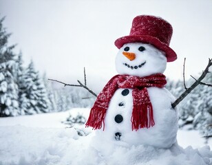 Obraz premium Snowman in winter setting,Christmas background.white background