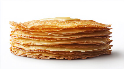 Detailed transparent view of pancakes with butter, ideal for ad content requiring subtle refinement.
