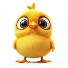 Cartoon-style chicken with big expressive eyes and a cute beak, placed on a bright white background