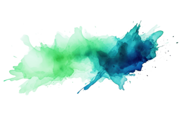 green blue watercolor stain isolated on white or transparent png