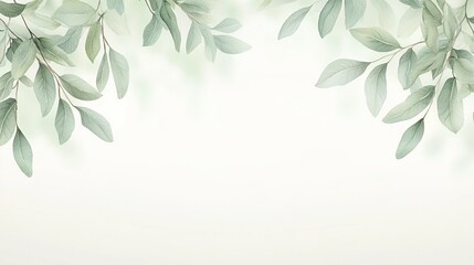 Obraz premium Elegant Greenery Frame Watercolor Leaves Border