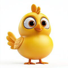 Cartoon-style chicken with big expressive eyes and a cute beak, placed on a bright white background