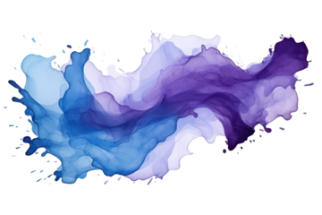 purple blue watercolor stain isolated on white or transparent png