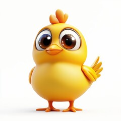 Cartoon-style chicken with big expressive eyes and a cute beak, placed on a bright white background