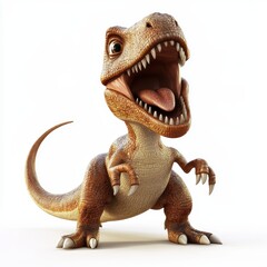 Cartoon-style dinosaur roaring playfully, isolated on a clean white background