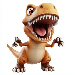 Cartoon-style dinosaur roaring playfully, isolated on a clean white background