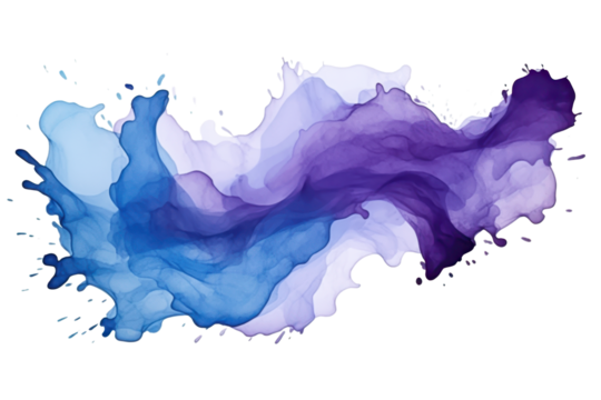 purple blue watercolor stain isolated on white or transparent png