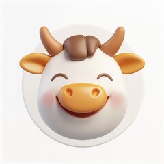 Cartoon-style happy cow with a cute smile and small horns, centered on a clean white background
