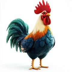 Cartoon-style rooster with a confident stance and a bright red comb, centered on a clean white background