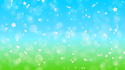 Obraz premium spring cherry blossoms and bokeh lights falling, nature flowers and sakura petals falling background 