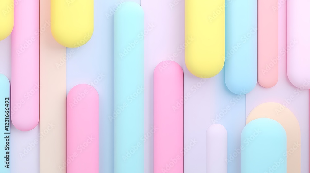 Poster Abstract background with colorful 3D shapes in pastel shades creating a vibrant modern design composition