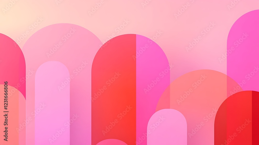 Poster abstract background with soft pink and red arches and curves for modern design or artistic use