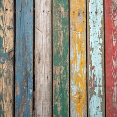 Painted Wooden Boards: Rustic Wooden Planks with Chipped or Faded Paint in Various Colors, Perfect for Vintage Decor, Backgrounds, and Creative Design Projects.