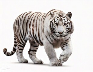 Naklejka premium Generated image Strong white tiger walking, isolated on white background