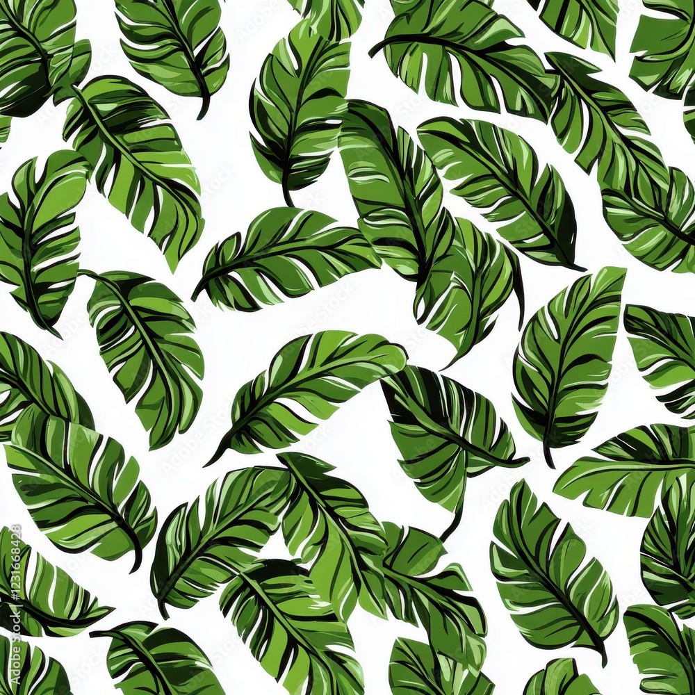 Poster tropical green leaf pattern with varied shapes and textures on a white background for nature and bot
