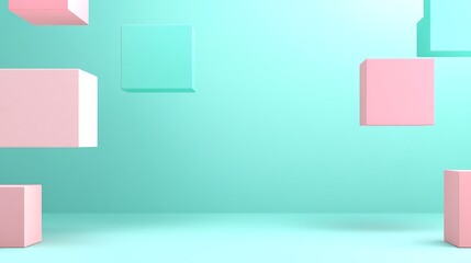 Abstract composition with pastel cubes floating in mid-air against a soft turquoise background for creative projects