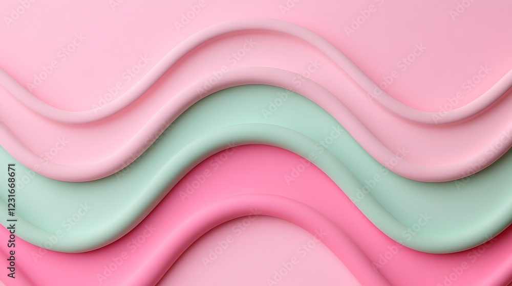 Poster abstract flowing waves in soft pink and green tones for creative background and design projects