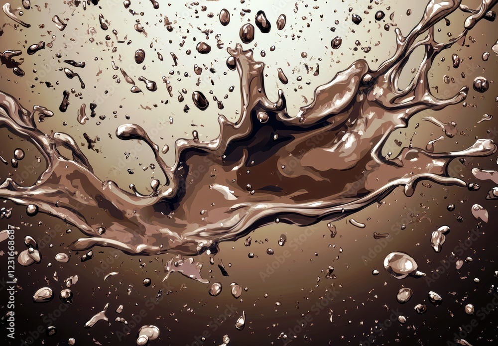 Aufkleber detailed artistic splash of liquid droplets and bubbles in brown tones on abstract background with s