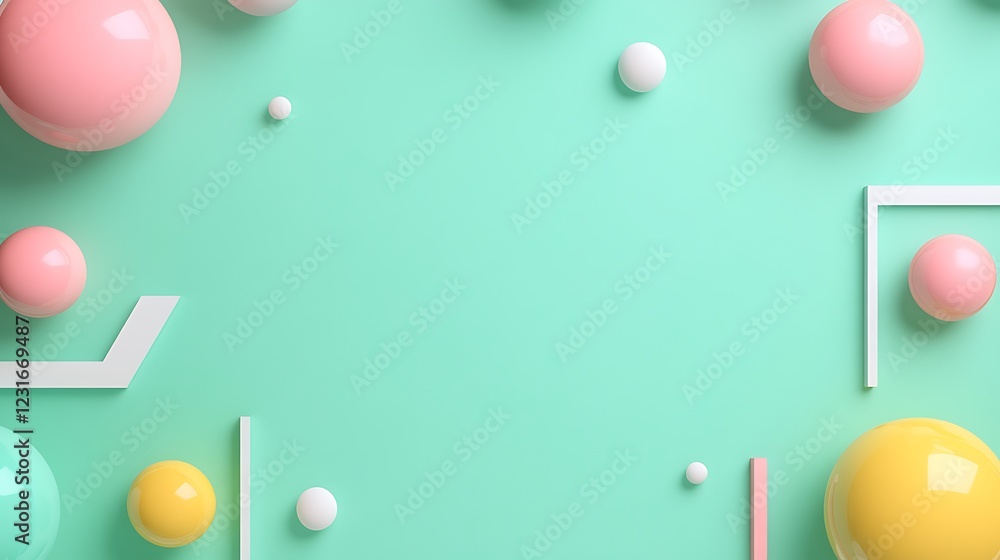 Poster abstract geometric elements with colorful spheres and pastel background for creative projects and de