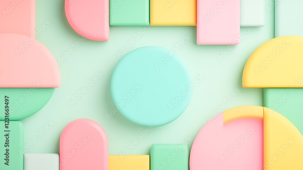 Poster abstract geometric shapes in pastel colors on soft background creating a modern minimalist design ae