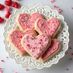 valentine sugar cookies on lace heart doily
