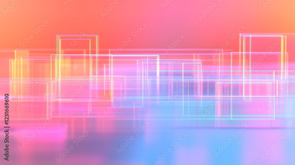 Poster abstract geometric shapes with glowing lines in vibrant colors creating a modern soft focus backgrou