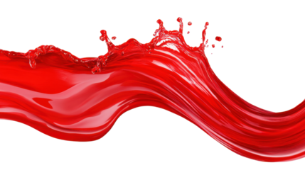 Red liquid splashing and waving on transparent background