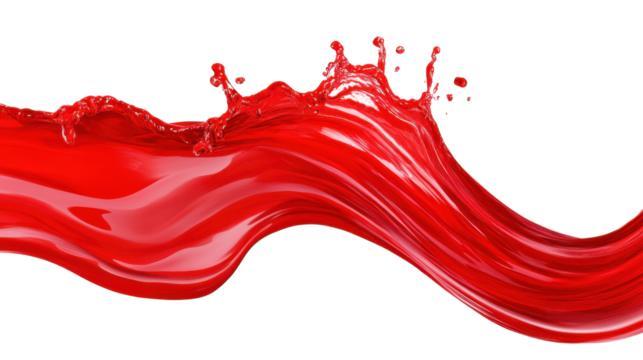 Red liquid splashing and waving on transparent background