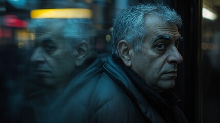 Naklejka premium Double exposure portrait of mature man. Perfect for psychology and mental health awareness content.