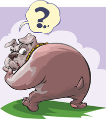 Cartoon image of a bulldog, with a surprised expression.