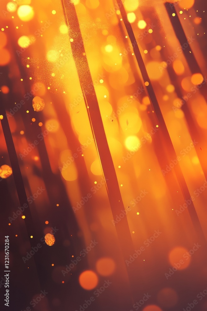 Poster a vibrant abstract image featuring golden bokeh lights and vertical lines, perfect for festive and c