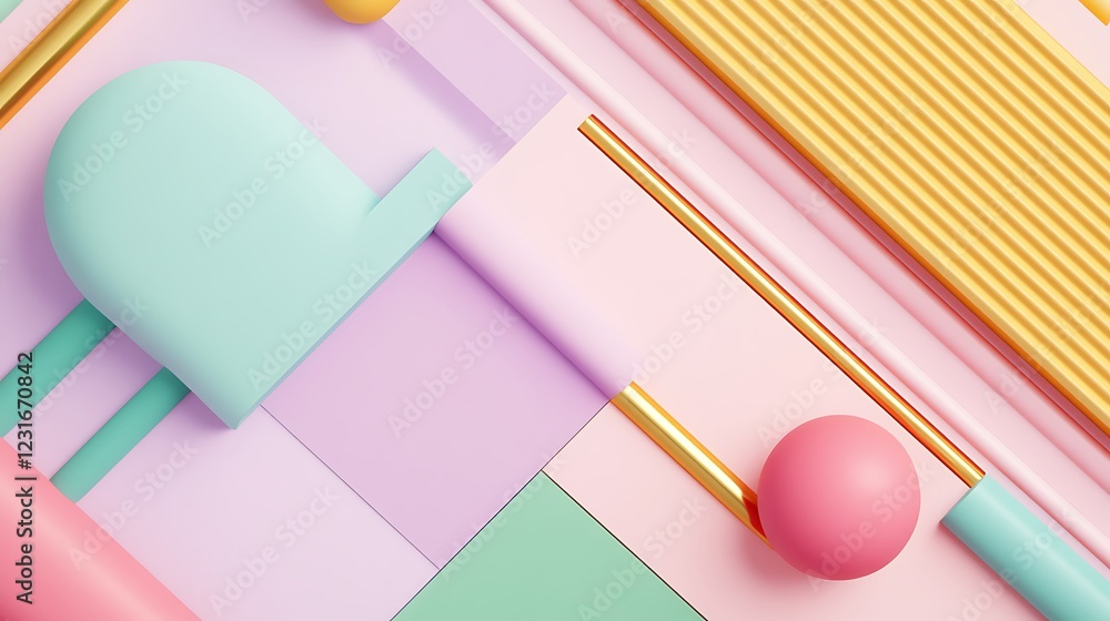 Poster abstract pastel shapes and lines creating a trendy geometric pattern for modern design projects