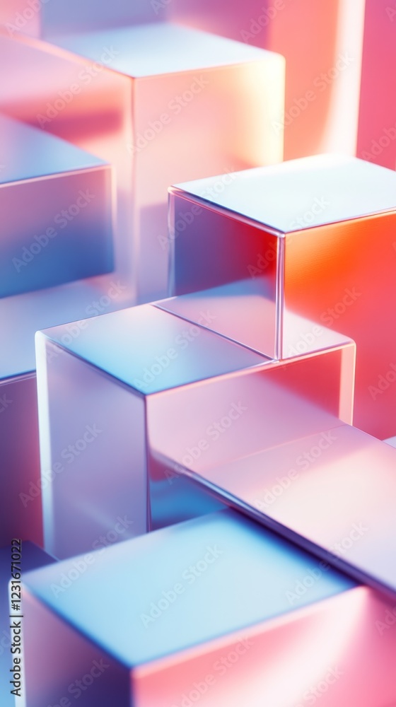 Poster explore the interplay of colorful blocks bathed in soft light, creating a modern and vibrant composi