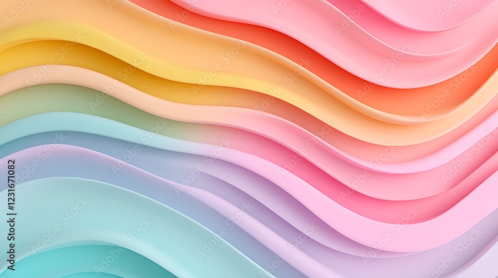 Poster abstract pastel waves of color in smooth flowing layers creating a serene and calming background des