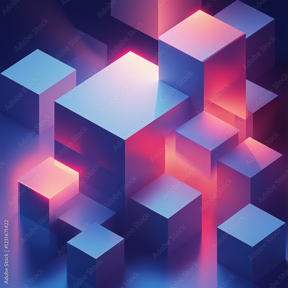 Poster a colorful image of cubes in various sizes and colors