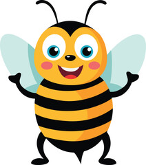 Cheerful and happy bee isolated on white