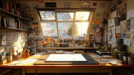 Fototapeta premium Sunlit Artist's Studio: A Haven of Creativity and Inspiration
