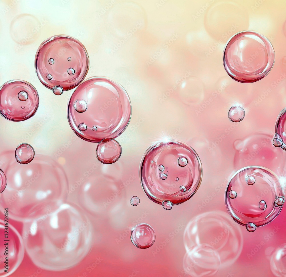 Poster bubbles floating above a soft pink background with blurred light creating an ethereal and dreamy vis