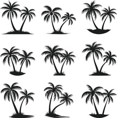 Fototapeta premium Set of Elegant Palm Tree Silhouette Vectors for Tropical and Summer Design