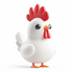 Classic white farm chicken standing with a bright red comb, isolated on a clean white background