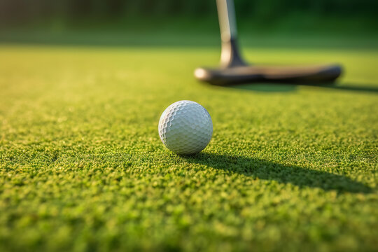 Golf clubs and balls on a green lawn Generative AI