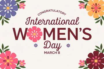 Obraz premium Greeting card for International Women's Day with flowers and congratulatory text