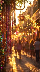 Fototapeta premium Mardi gras celebration colorful beads and energetic dancers