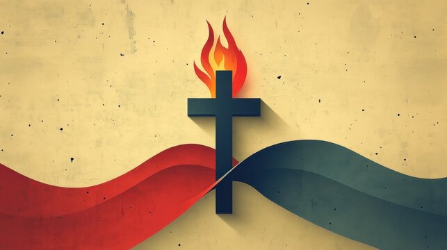 A minimalist Methodist church cross and flame logo, symbolizing faith, hope, and community in a clean and modern style