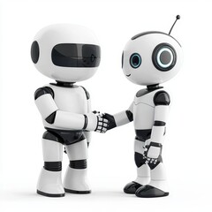 Fototapeta premium Human shaking hands with an AI robot, representing ethical AI collaboration, isolated on a clean white background