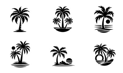palm tree vector logo icon illustration silhouette bundle