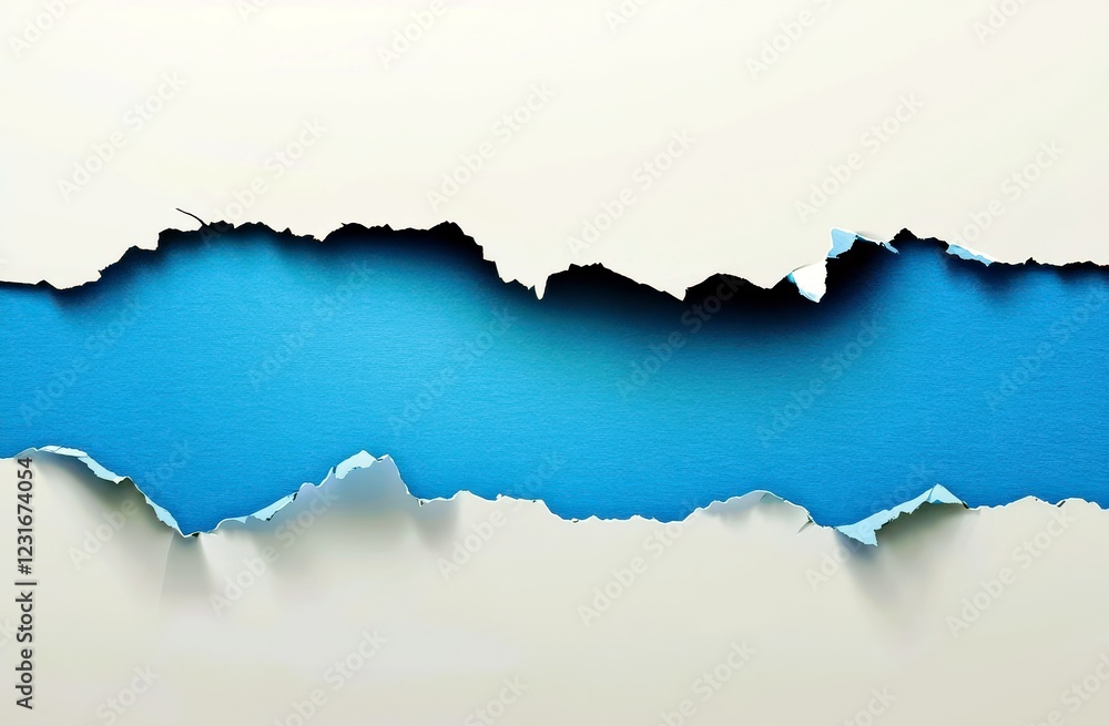 Poster Torn paper effect showcasing vibrant blue background with textured white edges, perfect for design projects and creative presentations, adding depth and visual interest.
